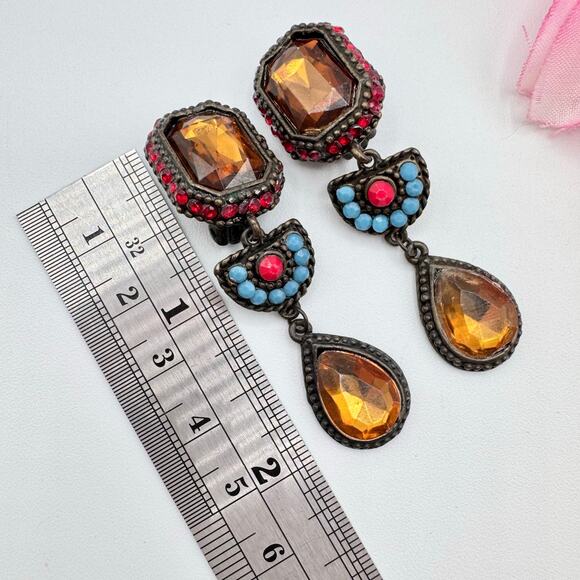 Vintage Poggi Paris Clip On Earrings French Bohemian Designer Eclectic Dramatic - Picture 11 of 13